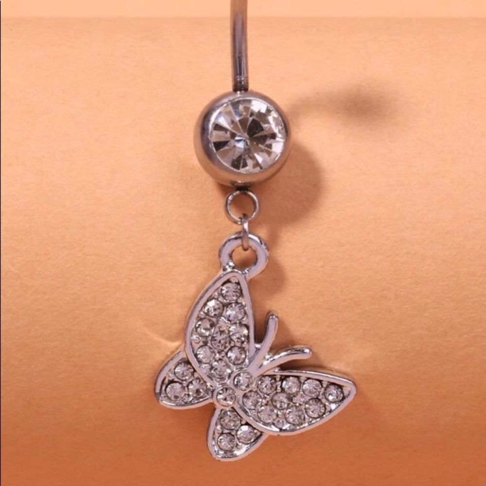 Butterfly Rhinestone Bellybutton Ring